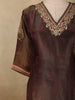Deep Coffee Brown Floral Thread Embroidered Design Tissue Silk Salwar Suit