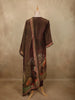 Deep Coffee Brown Floral Thread Embroidered Design Tissue Silk Salwar Suit