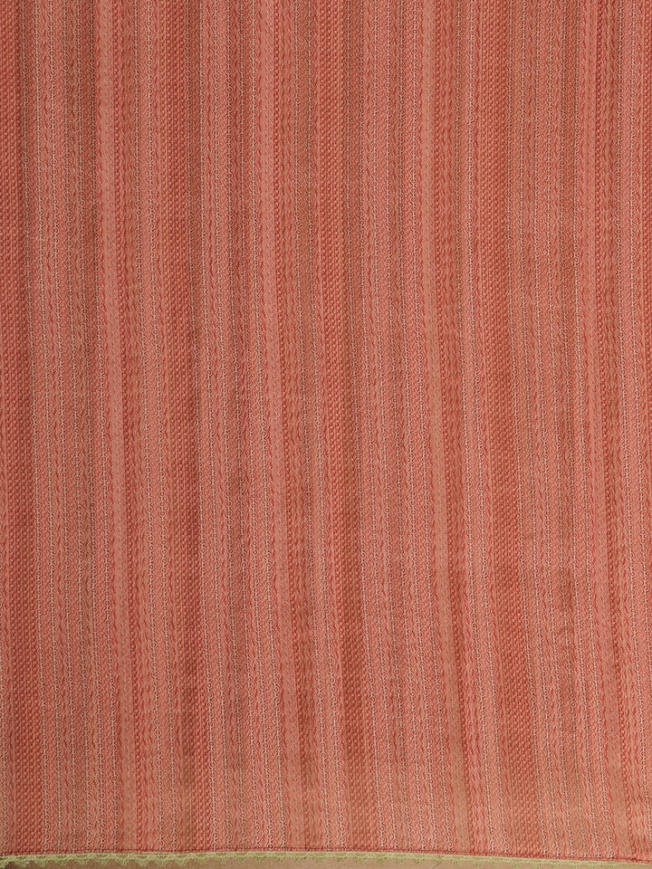 Deep Coral Floral Printed Tussar Silk Saree - Diadem
