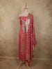 Deep Coral Pink Floral Sequins Embroidered Design Tissue Unstitched Salwar Material with Dupatta