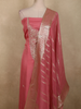 Deep Coral Pink Floral Sequins Embroidered Design Tissue Unstitched Salwar Material with Dupatta