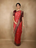Deep Coral Red Floral Zari Woven Design Banarasi Silk Saree with Contrast Border
