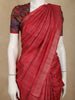 Dark Pink Checked Woven Design Pure Tussar Silk Saree