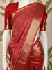 Deep Crimson Red Checked Zari Woven Design Pure Kanchipuram Silk Saree with Zari Border