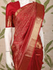 Deep Crimson Red Checked Zari Woven Design Pure Kanchipuram Silk Saree with Zari Border