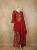 Deep Crimson Red Floral Printed Design Cotton Straight Cut Salwar Suit with Dupatta