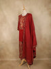 Deep Crimson Red Floral Printed Design Cotton Straight Cut Salwar Suit with Dupatta