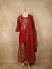 Deep Crimson Red Floral Printed Design Cotton Straight Cut Salwar Suit with Dupatta