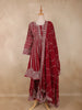 Deep Crimson Red Floral Sequins and Thread Embroidered Design Georgette Palazzo Suit with Dupatta