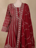 Deep Crimson Red Floral Sequins and Thread Embroidered Design Georgette Palazzo Suit with Dupatta