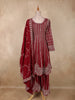 Deep Crimson Red Floral Sequins and Thread Embroidered Design Georgette Palazzo Suit with Dupatta