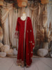 Deep Crimson Red Floral Sequins and Zari Embroidered Design Chiffon Party Wear Long Gown with Matching Dupatta