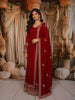 Deep Crimson Red Floral Sequins and Zari Embroidered Design Chiffon Party Wear Long Gown with Matching Dupatta