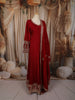 Deep Crimson Red Floral Sequins and Zari Embroidered Design Chiffon Party Wear Long Gown with Matching Dupatta