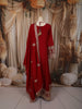 Deep Crimson Red Floral Sequins and Zari Embroidered Design Chiffon Party Wear Long Gown with Matching Dupatta