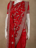 Deep Crimson Red Floral Zari Embroidered and Stone Embellished Design Crepe Designer Saree with Separate Dupatta