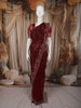 Deep Crimson Red Heavy Sequins and Beads Embroidered Design Pure Organza Fancy Saree with Scalloped Border