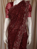 Deep Crimson Red Heavy Sequins and Beads Embroidered Design Pure Organza Fancy Saree with Scalloped Border