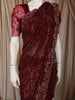 Deep Crimson Red Heavy Sequins and Beads Embroidered Design Pure Organza Fancy Saree with Scalloped Border