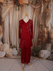 Deep Crimson Red Leaf Sequins and Beads Embroidered Design Chiffon Fancy Palazzo Suit