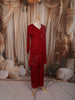 Deep Crimson Red Leaf Sequins and Beads Embroidered Design Chiffon Fancy Palazzo Suit
