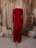 Deep Crimson Red Leaf Sequins and Beads Embroidered Design Chiffon Fancy Palazzo Suit