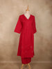 Deep Crimson Red Solid Woven Design Cotton Co-ord Set