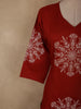 Deep Crimson Red Thread Embroidered Design Cotton Salwar Suit with Dupatta