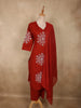 Deep Crimson Red Thread Embroidered Design Cotton Salwar Suit with Dupatta