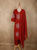 Deep Crimson Red Thread Embroidered Design Cotton Salwar Suit with Dupatta
