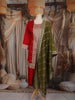 Deep Crimson Red Thread Embroidered Design Georgette Salwar Suit with Contrast Dupatta