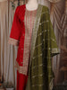 Deep Crimson Red Thread Embroidered Design Georgette Salwar Suit with Contrast Dupatta