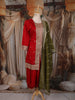 Deep Crimson Red Thread Embroidered Design Georgette Salwar Suit with Contrast Dupatta