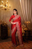 Deep Crimson Ruby Red Stone Embellished Design Pure Satin Designer Saree with Heavy Zardozi  Scalloped Border