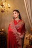 Deep Crimson Ruby Red Stone Embellished Design Pure Satin Designer Saree with Heavy Zardozi  Scalloped Border
