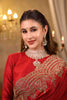 Deep Crimson Ruby Red Stone Embellished Design Pure Satin Designer Saree with Heavy Zardozi  Scalloped Border