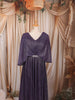 Deep Dusty Purple Metallic Shimmer Pleated A-Line Party Wear Gown with Cape Sleeves