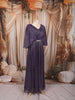 Deep Dusty Purple Metallic Shimmer Pleated A-Line Party Wear Gown with Cape Sleeves