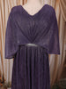 Deep Dusty Purple Metallic Shimmer Pleated A-Line Party Wear Gown with Cape Sleeves