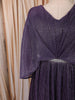 Deep Dusty Purple Metallic Shimmer Pleated A-Line Party Wear Gown with Cape Sleeves