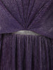 Deep Dusty Purple Metallic Shimmer Pleated A-Line Party Wear Gown with Cape Sleeves