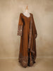 Deep Earthy Brown Floral Embroidered Design Georgette Gown with Dupatta