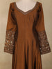 Deep Earthy Brown Floral Embroidered Design Georgette Gown with Dupatta