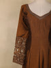 Deep Earthy Brown Floral Embroidered Design Georgette Gown with Dupatta