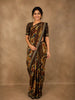 Deep Earthy Brown Floral Striped Design Tussar Saree