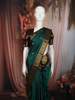 Deep Emerald Green Butta Zari Woven Design Pure Kanchipuram Silk Saree with Contrast Double Zari Border