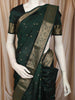 Deep Emerald Green Butta Zari Woven Design Pure Kanchipuram Silk Saree with Matching Floral Zari Border