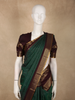 Deep Emerald Green Checked Zari Woven Design Pure Kanchipuram Silk Saree with Contrast Zari Border