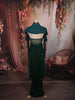 Deep Emerald Green Floral Sequins and Beads Embroidered Design Satin Indo Western Skirt Top with Ruffled Cape
