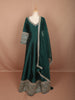 Deep Emerald Green Floral Sequins and Beads Embroidered Design Semi Silk Long Anarkali Gown with Matching Dupatta